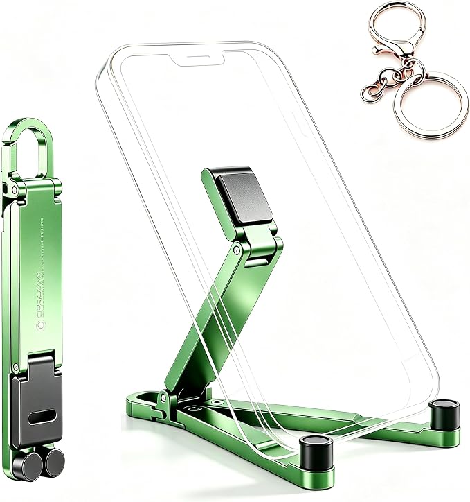 Aluminum Alloy Folding Phone StandPortable Mini Keychain Universal Desktop Holder Lightweight 22g Multifunctional Phone Support (Black)