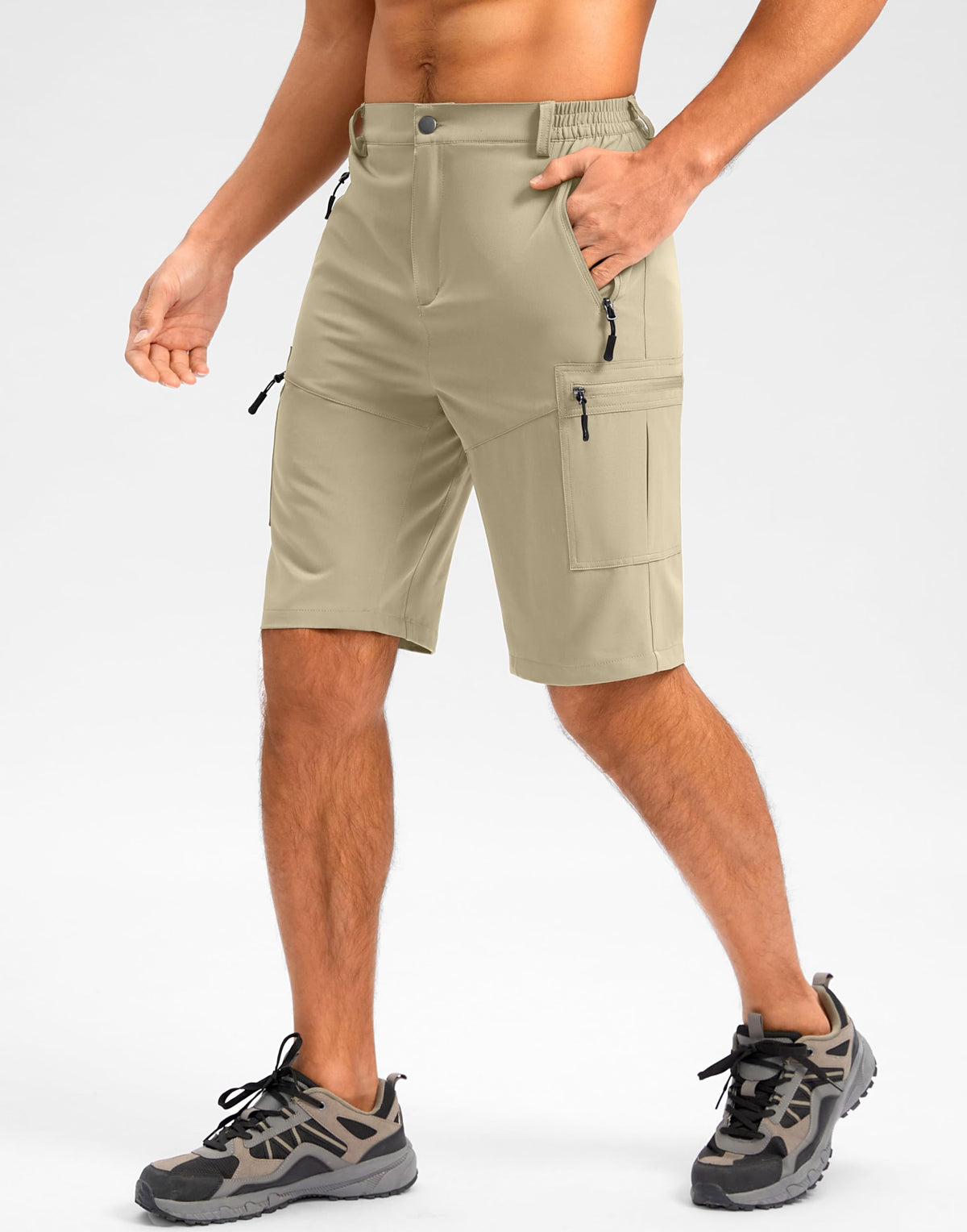 Pudolla Men's Hiking Shorts 11" Lightweight Cargo Work Shorts for Men Summer Travel Golf Casual Outdoor with 5 Pockets(Khaki X-Large)