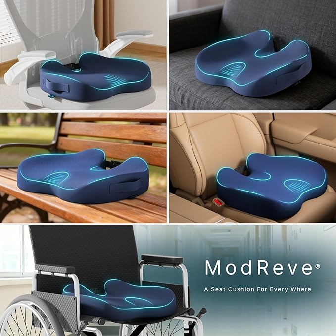 Large Memory Foam Seat Cushion for Office Chair, Car, Desk, Truck & Wheelchair - Tailbone, Coccyx & Sciatica Pain Relief Pillow - Ergonomic Back Support Portable Pad for Long Sitting & Driving