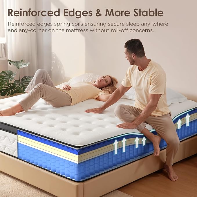 Queen Mattress 14 Inch - Hybrid Mattress Queen Size with Memory Foam and Individual Pocket Springs for Pressure Relief & Silent Sleep, Medium Firm Mattresses, Fiberglass-Free, 80" x 60"