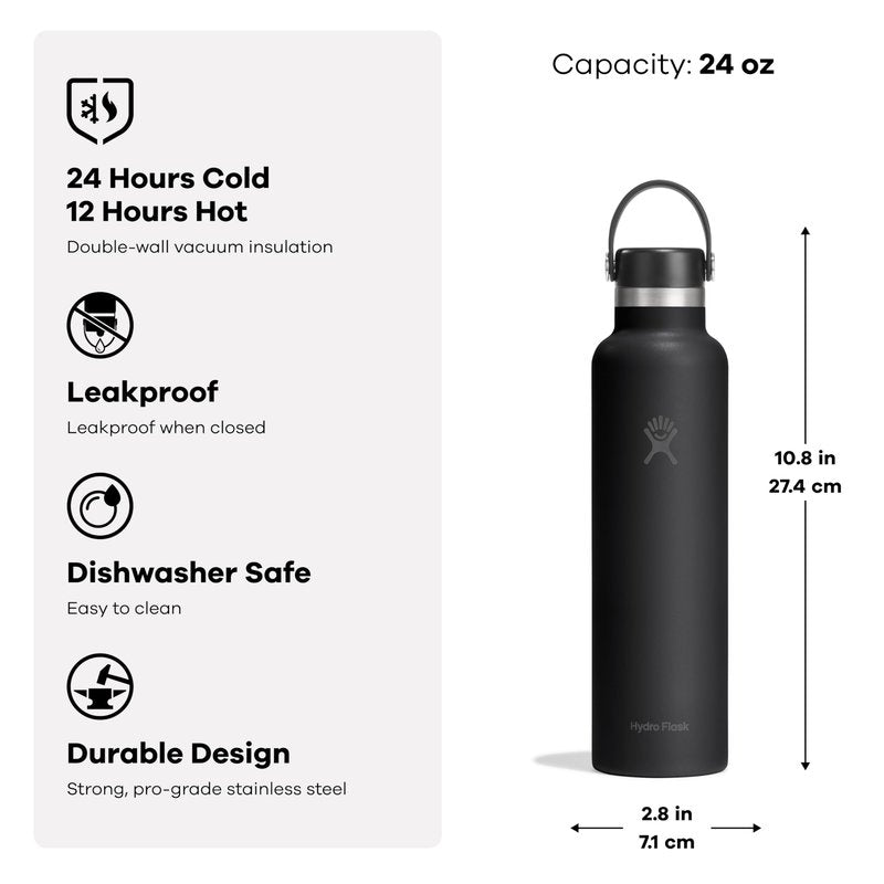Hydro Flask Water Bottle - Insulated Stainless Steel - Non Spill, Leakproof in 24 Oz Capri Blue