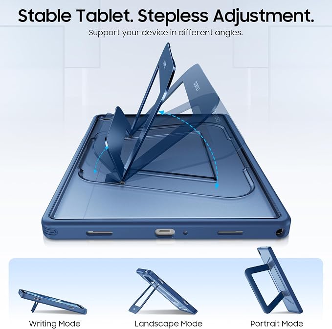 Fintie Multi-Angle Kickstand Case for Samsung Tab A11+/A9+ 11 in Black | Dual-Axis Aluminum Stand PC &amp TPU Protection Slim Frosted Hard Cover with Anti-Scratch Surface Stable Viewing Angles