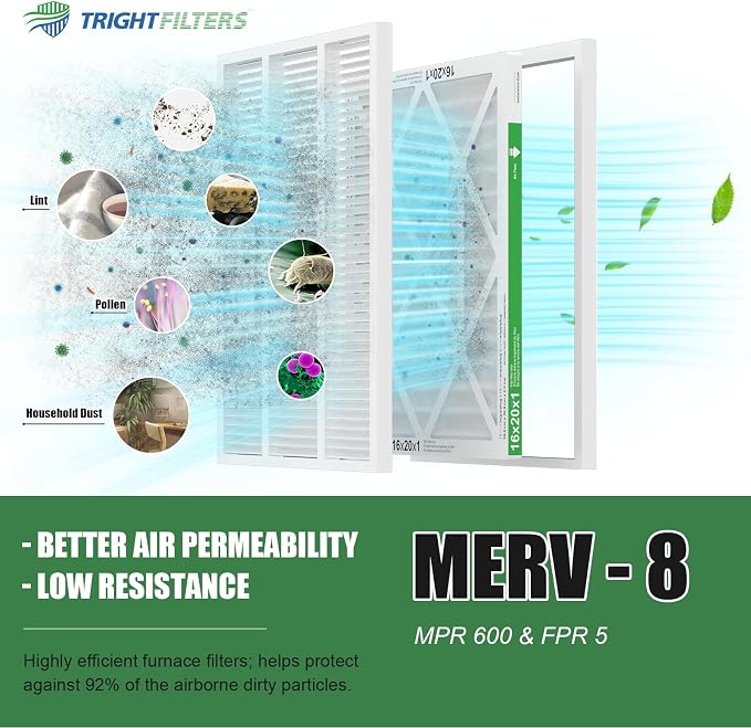 16x20x1 Air Filter 4 Pack, MERV 8 Pleated Dust Defense Air Filters Replacement