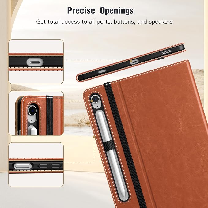 MoKo Case for Samsug Galaxy Tab S10 Lite/ S10 FE/ S9 FE/ S9 10.9/11 Inch | Built-in S Pen Holder Case for Samsung Tablet (2025/2023) PU Leather Hand Strap &amp Front Pocket Blue &amp Brown