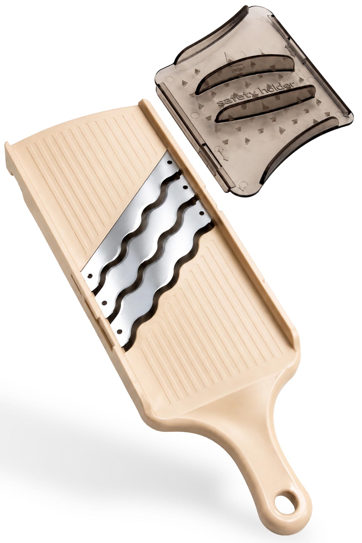 Arnest Japanese Cabbage Slicer Mandoline, 3-Blade Triple Wave Ultra-Thin Shredder for Tonkatsu-Style Slaw, Stainless Steel Wave Blades, Safety Holder, Easy-Rinse Clean, Compact Beige, Made in Japan