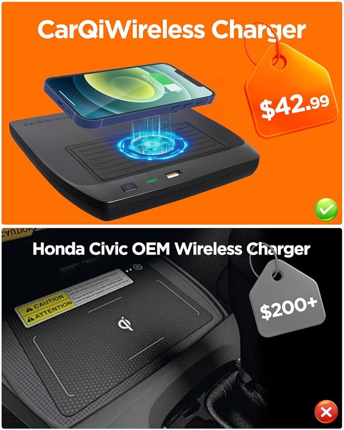 Wireless Charger for Honda Civic 2016-2021 with USB Port | Charging PadCleaner Tidier InteriorSafer DrivingConvenientBroad Compatibility