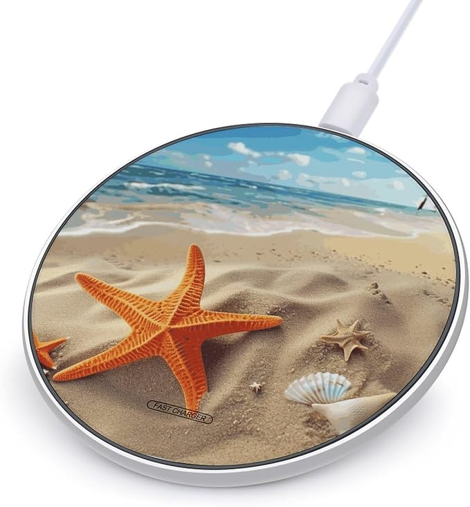 Sea Beach Starfish Wireless Charger 10W Portable Fast Wireless Charging Pad Compatible with Phone Slim Charging Station Lightweight Charger Mat Charging Block for Travel Home Office