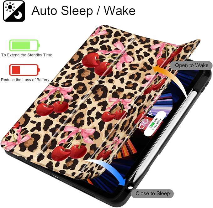 May Chen Case for iPad 12.9 Inch (6th/5th/4th/3rd Generation 2022/2021/2020/2018) Pencel Holder + Trifold Support Auto Sleep/Wake Transparent Shockproof Back Cover Blue Bows