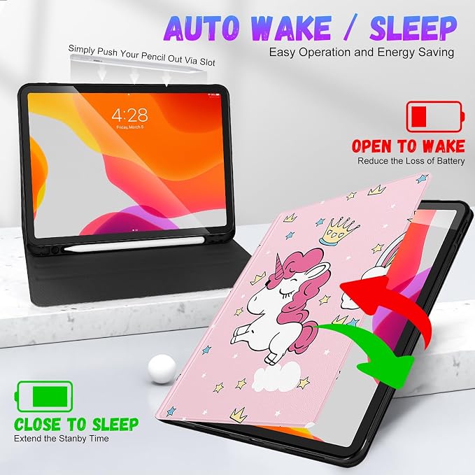 Uppuppy for iPad Pro 12.9 Case Kids Folio PU Leather Cover with Apple Pencil Holder Auto Sleep/Wake Adjustable Angles for iPad Pro 12.9 6th/5th/4th/3rd Gen Sun Moon Black