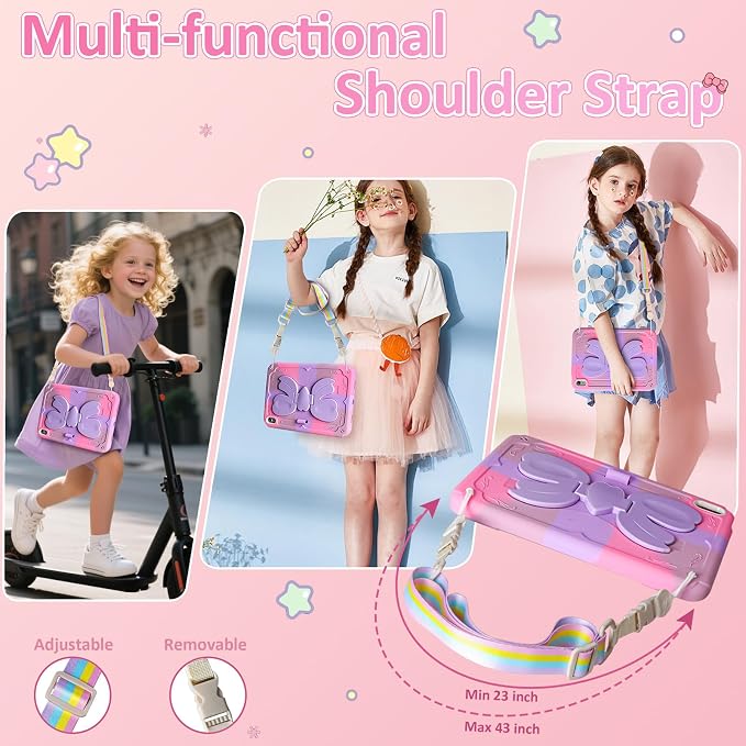 for iPad 10th Case 10.9 Inch for iPad A16 Case for Kids Girls Purple Pink | Built in Pencil Holder Stand Durable Rugged Heavy Duty Shockproof Protective Cover for iPad 10th Generation with Strap