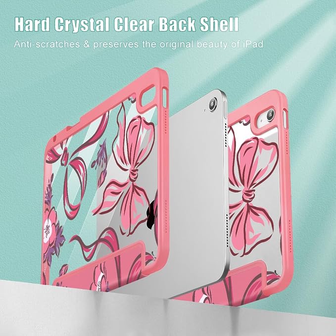 Mektron Case for 2026 iPad Air 11 inch M4 8th (M3 2025 7th /M2 2024 6th) Compatible with iPad Air 10.9 (2022 5th Gen /2020 4th Gen) Shockproof Clear Shell Blue Bows &amp Flowers