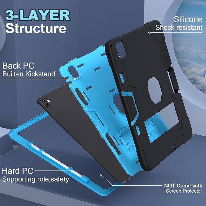 for iPad Pro 13 Inch Case M4 (2024 Model 7th Generation) A2925 A2926 A3007 with Kickstand Silicone Cover Protective Case for iPad Pro 13” Black