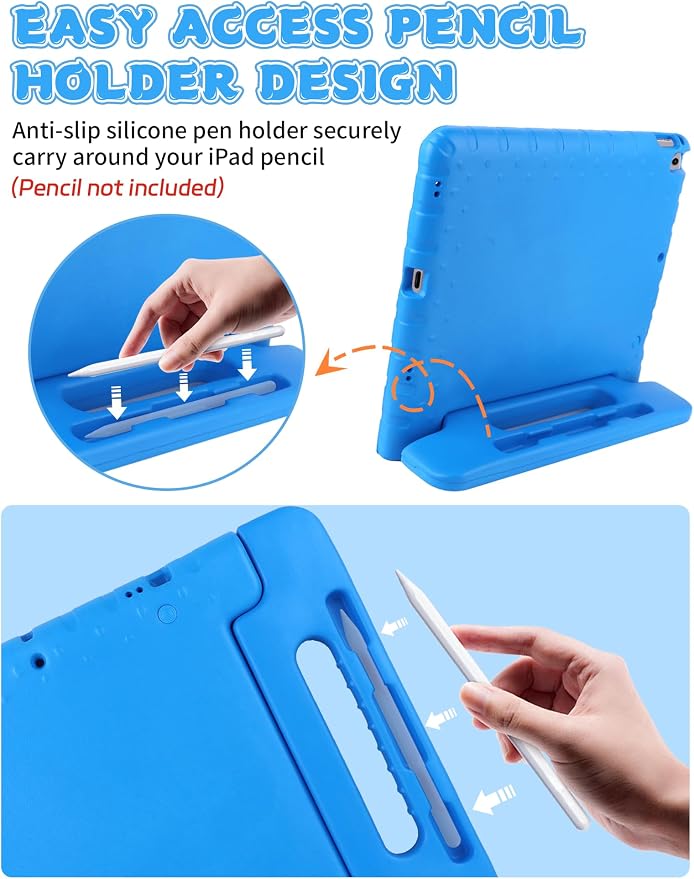 Heavy Duty Kids Case for iPad 10th/11th(A16) Pencil Holder Stand | Rugged Protection Cover for 11/10.9-inch iPad 2025/2022 Lightweight EVA Foam Anti-slip for Home School Travel Blue