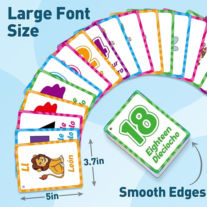 Bilingual Flash Cards: Spanish to English, First Words & Toddler Alphabet Flash Cards for Kids Learning Spanish & English