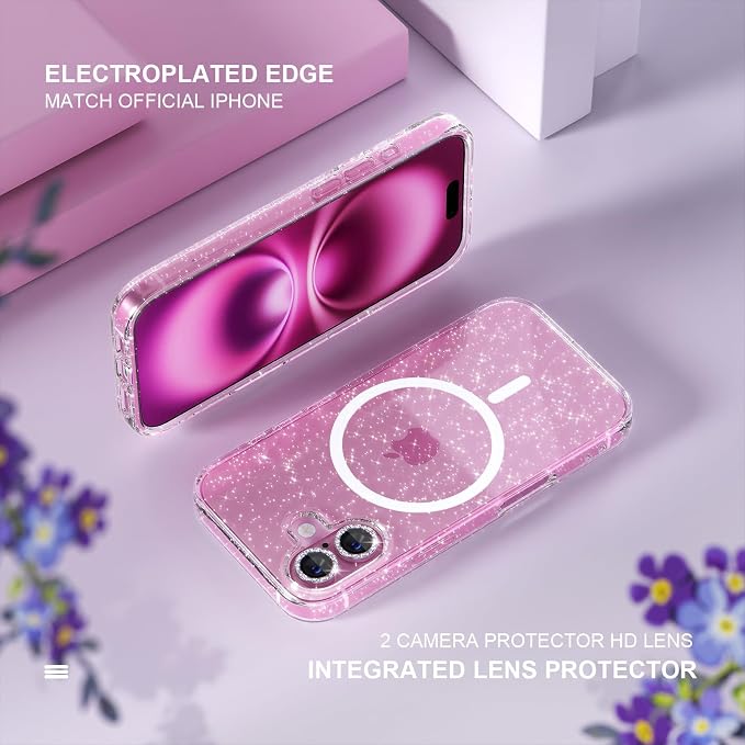 Choiche for iPhone 15 Pro Max Case Compatible with MagSafe Glitter Black | Women Girly Cute Glitter Sparkly Magnetic Phone Case with Diamond Camera Lens Protectors Military-Grade Drop Protection 6.7