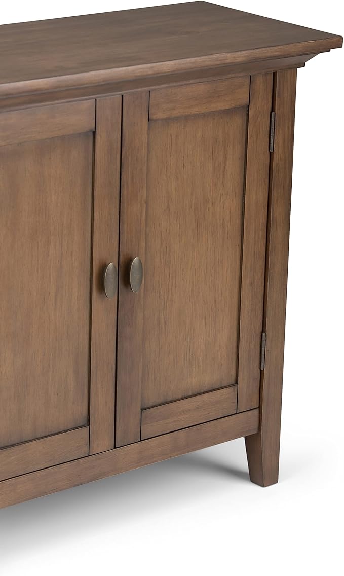 SIMPLIHOME Redmond SOLID WOOD 32 inch Wide Transitional Low Storage Cabinet in Rustic Natural Aged Brown for the Living Room, Entryway and Family Room