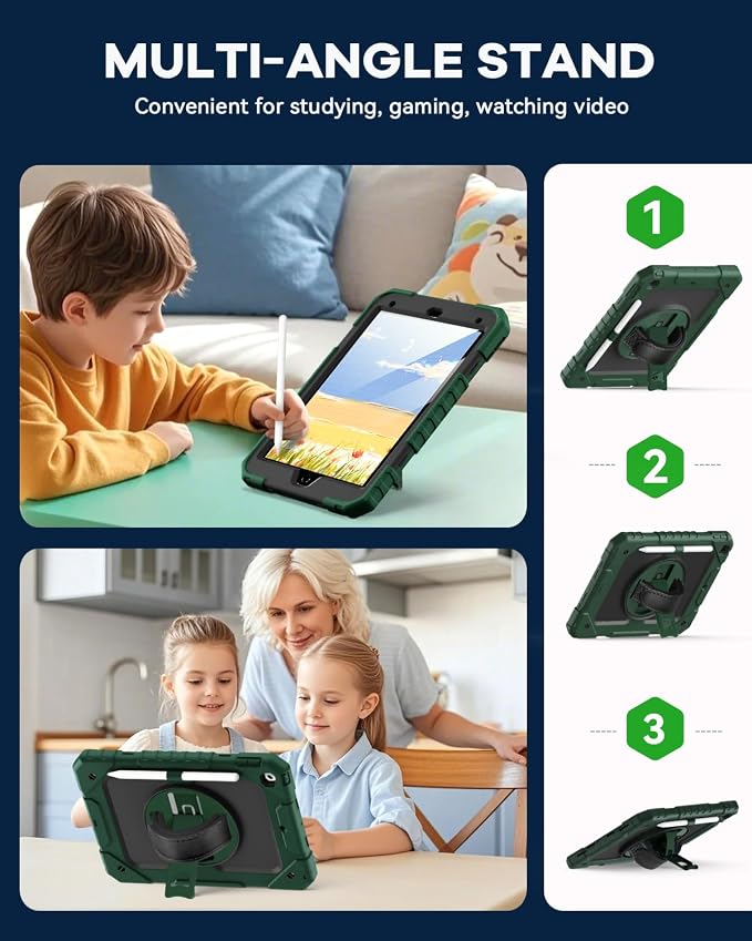 Cantis Case for iPad 9th/8th/7th Generation with Screen Protector iPad 10.2 Case 2021/2020/2019 with 360 Degree Rotating Stand/Shoulder Strap/Pencil Holder Alpine Green