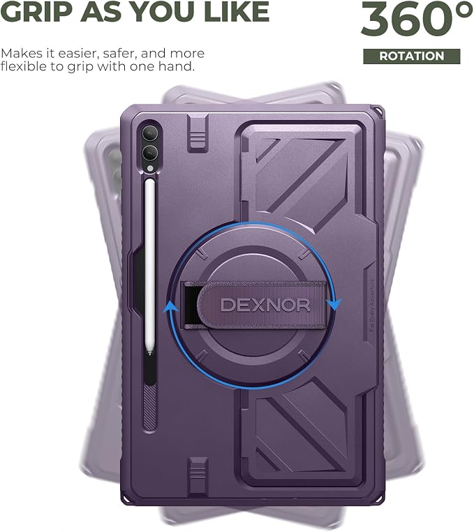 Dexnor Case for Samsung Galaxy Tab A11+/A11 Plus 11 inch 2025 Rugged Protective Case with 360° Rotating Hand Strap &amp Large Steady Stand &amp Screen Protector Shockproof Full-Body Bumper Cover B