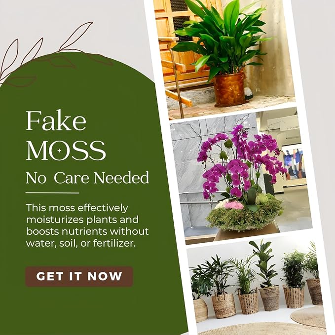 BYHER 35 OZ Large Capacity Fake Moss for Plants Indoor, Fresh Green Moss for Potted Plants Craft Moss for Home & Office Decor Fairy Garden Decoration (Fresh Green - 992gr)