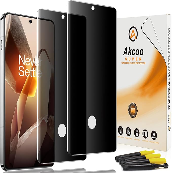 Privacy Screen Protector for OnePlus 13 Tempered Glass UV Set - 2 Pack Anti Spy Edge to Edge Full Protection Fingerprint-ID Compatible Sensitive Touch