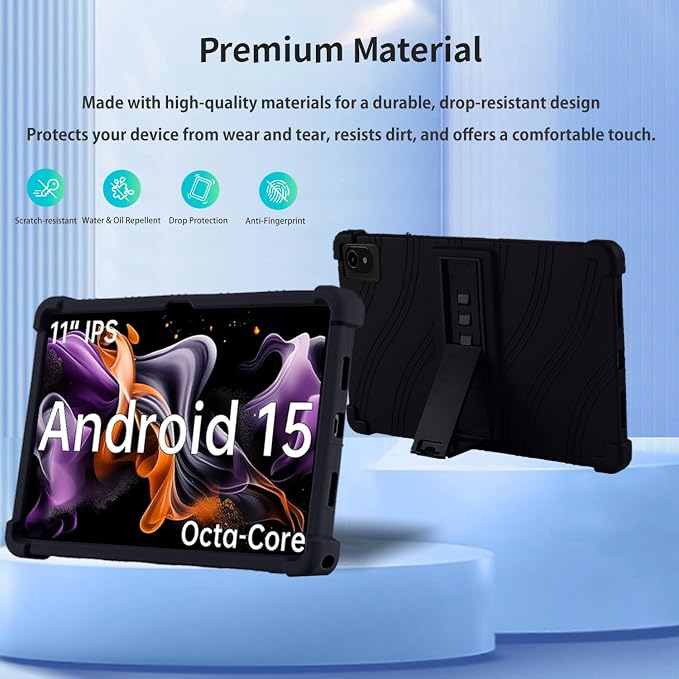 Case for ApoloMedia EP1095T 11inch Android 15 TabletAdjustable BracketSoft Silicone Protective Cover with Adjustable Stand Lightweight and Kid-Friendly(Black)