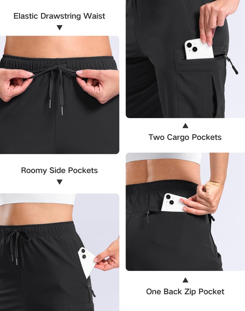 SANTINY Women's 7"/9" Lightweight Hiking Cargo Shorts with 5 Zipper Pockets Quick Dry Summer Long Travel Golf Short for Women (Black_XL)