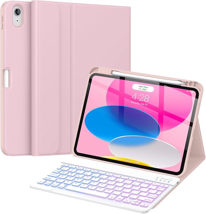 Soke for iPad (A16) 11th/10th Gen Case with Keyboard Black Marble | For iPad 11/10.9 inch(2025/2022) 7 Color Backlight Magnetic wireless Detachable Keyboard Case Built-in Pencil Holder