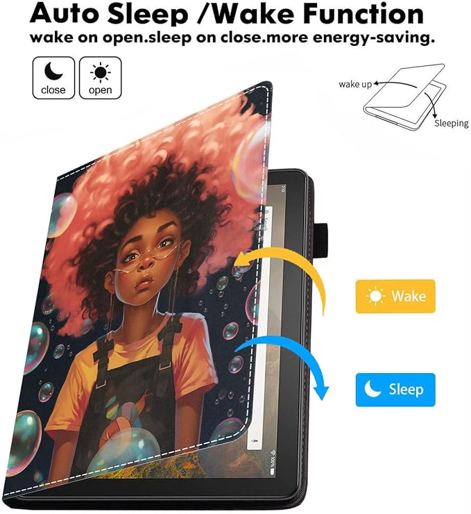 Case for Amazon Kindle Fire HD 10 Tablet 10.1 (9th/7th Generation 2019/2017 Release) Slim Folding Stand Folio Cover with Card Slot &amp Auto Wake/Sleep - African American Girl