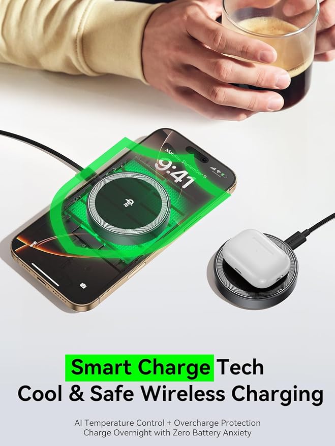 THREEKEY 15W Magnetic Wireless Charger Qi2 Wireless Phone Charger with 6.6ft Cable Fast Charging Pad for iPhone 17 Air 16 15 14 13 12 Pro Max Airpods(20W Adapter Included) 2 Pack