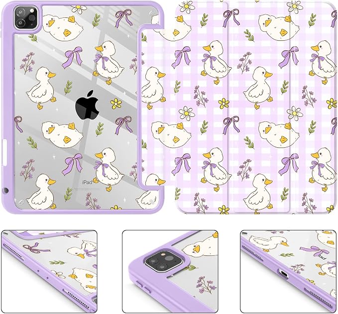 Case for iPad 12.9 Inch (6th/5th/4th/3rd Generation 2022/2021/2020/2018) Pencel Holder + Trifold Support Auto Sleep/Wake Transparent Shockproof Back Cover Abstract Floral SD163