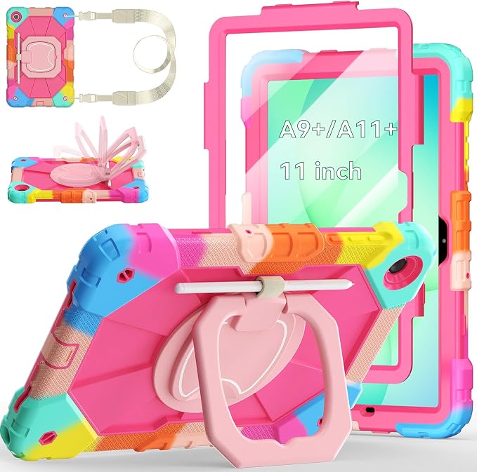 Case for Samsung Galaxy Tab A9 Plus 11 Inch 2023 Ubearkk Rugged Case for Samsung Galaxy A9+ Tablet SM-X210/X216/X218 with Screen Protector 360 Rotating Stand Shoulder Strap Pen Holder Black
