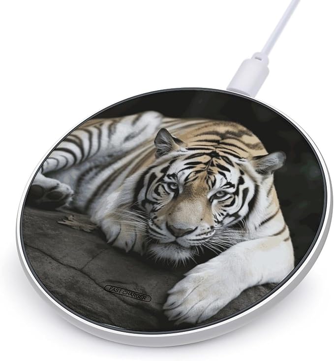 Tiger Lie On Rock Wireless Charger 10W Fast Charging Pad Anti-Slip Qi Certified Wireless Charging Pad Charging Station Portable Phone Charger for All Wireless Charging Smartphone