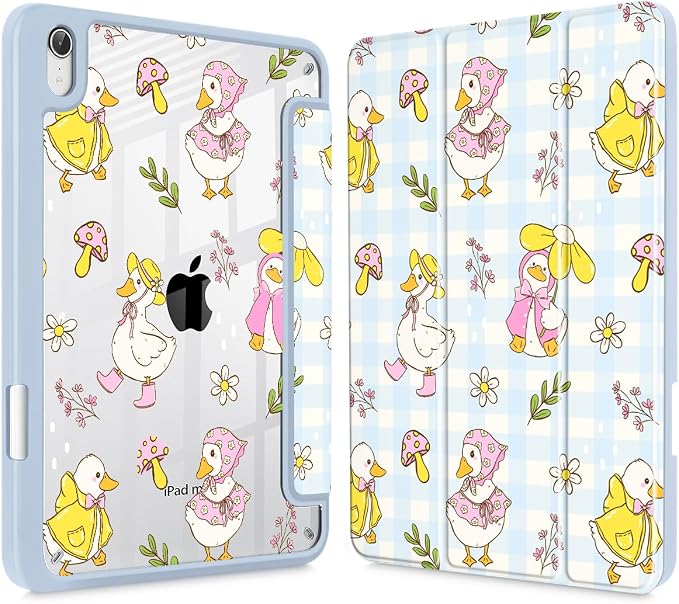 Case for iPad mini (A17 Pro 7th Generation) 2024/iPad Mini (6th Gen) 8.3 Inch with [Built-in Pencil Holder] Shockproof Cover with Clear Transparent Back Shell &amp Auto Wake/Sleep - Blue Bows