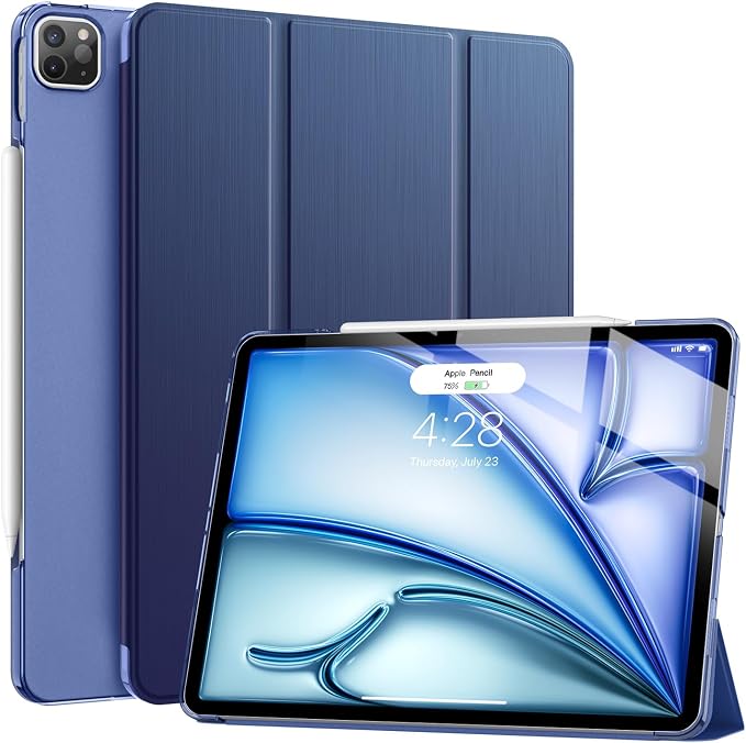 Soke Case for iPad Air 13 Inch (M3/M2) 2025/2024iPad Pro 12.9 2022 2021(6th 5th Generation) - [Slim Trifold Stand + Auto Wake/Sleep]Protective Hard PC Back Cover (Black)