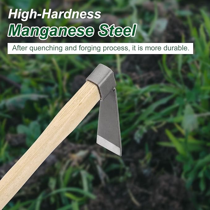 HARFINGTON Garden Hoe 15" x 4.33" Steel Hoe Garden Tool Anti-Rust with Non-Slip Wooden Handle Edger Weeder Shovel for Backyard Loosening Farm Planting Weeding