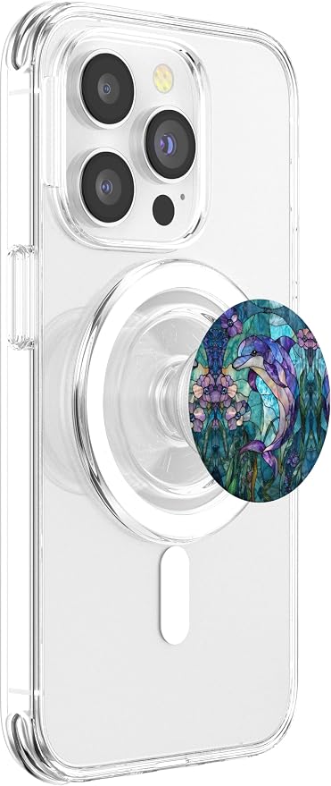 Dolphin Stained Art Effect Stain Art Floral Sea Teal Purple PopSockets PopGrip for MagSafe