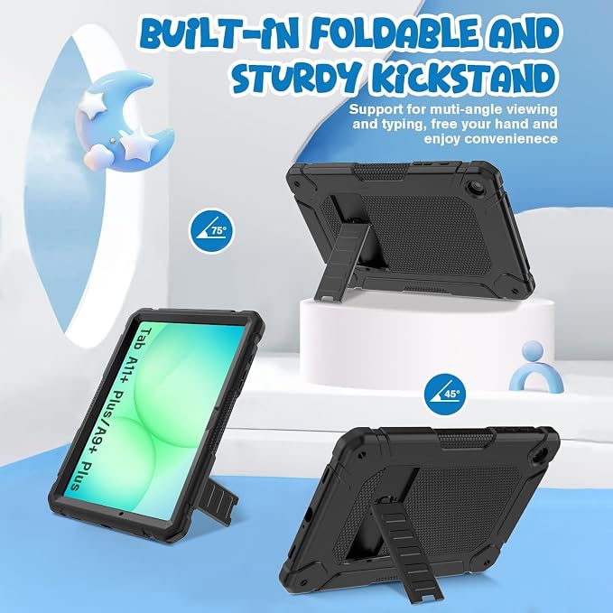 BMOUO Case for Samsung Galaxy Tab A11+ Plus/A9+ Plus 11 Inch 2026/2024 Heavy Duty Shockproof Rugged High Impact Protective Galaxy Tab A11 Plus/A9 Plus Case Black