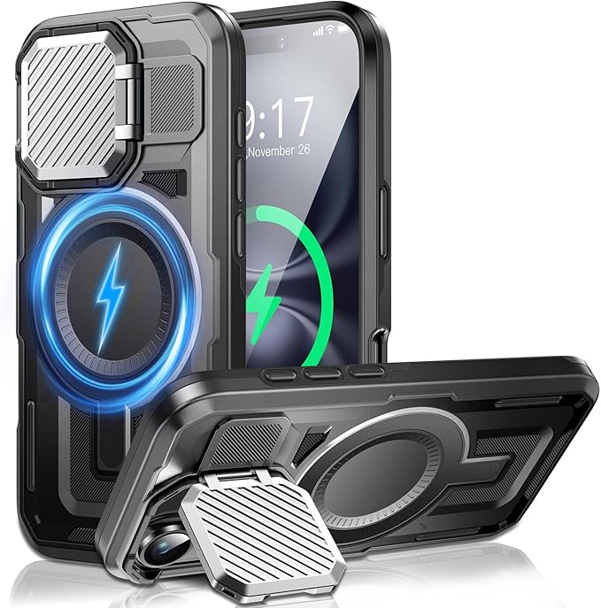 Camera Stand Case for iPhone 16 Plus, [Compatible with Mag Safe] [Lens Cover] 2024 Version Military Grade Protective Soft Case for iPhone 16 Plus 6.7 inch Men Women, Black