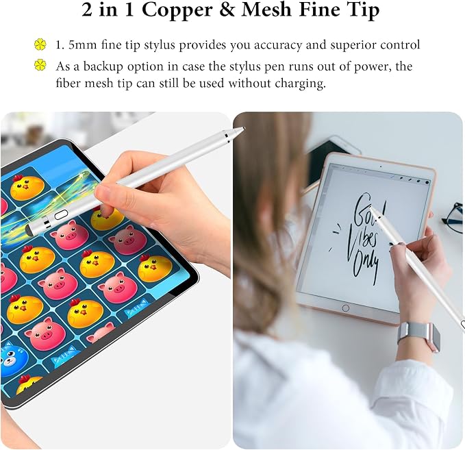 Stylus Pen for Touchscreen Kenkor Rechargeable Digital Fine Point Active Tablet Pencil Stylus Pen for iPhone/Switch/Android/Apple iPad Pro/Air/Mini/Samsung/Cellphone/Tablet Drawing &amp Writing - B