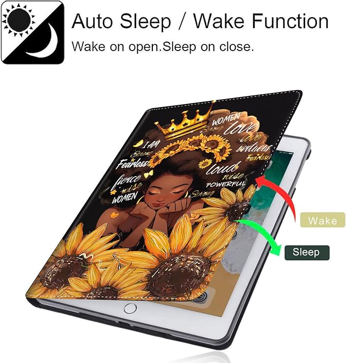 Case for iPad Pro 11 Inch 2022/2021/2020 (4th/3rd/2nd Gen) for iPad Air 5th / 4th Generation 10.9 Inch (2022/2020) Durable Shockproof Protective Cover，Black Woman Queen Afro Design