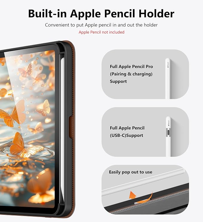 DTTO for iPad mini 7 A17 Pro 2024 aslo fit iPad mini 6 2021 Brown | 360 Degree Rotating Premium Faux Leather Folio Stand Cover with Pencil Holder Auto Sleep/Wake Multiple Angles Hand Strap