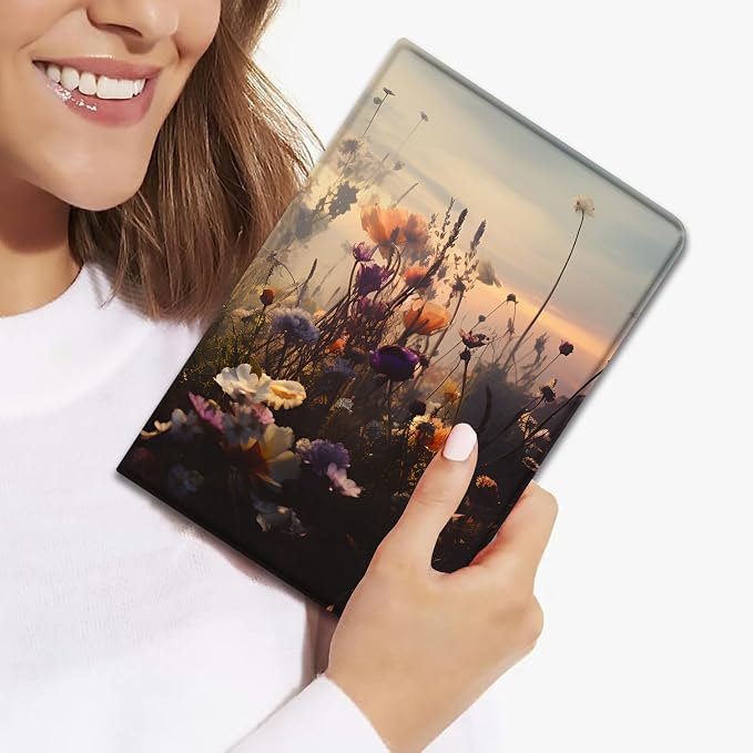 Case for Samsung Galaxy Tab A11 + Plus/A9 + Plus 11 Inch 2025/2023 Ultra-Thin Multi-Angle Protective Cover with Auto Sleep/Wake Black Cat and the Blue Flower