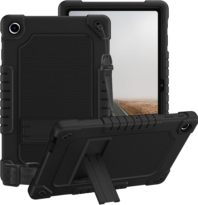 for Onn 10.4 Tablet Pro 2023 Model 100110603 Case Hybrid Silicone+Hard Back Friendly Case Built in Kickstand Shoulder Strap Compatible with Walmart Onn 10.4 Tablet Pro (Black)