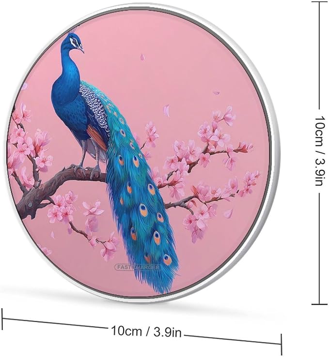 Peacock Cherry Flowers Wireless Charger Portable Charging Pad | LightweightAll Smartphone