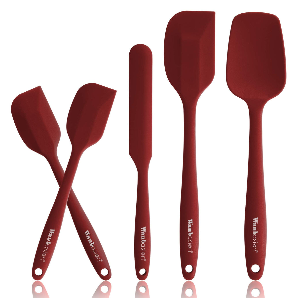 Wanbasion 5 Piece Premium Silicone Spatula Set Heat Resistant, Colorful Rubber Baking Spatula Set, Kitchen Spatula Set Dishwasher Safe for Nonstick Cookware Cooking Mixing Light Green