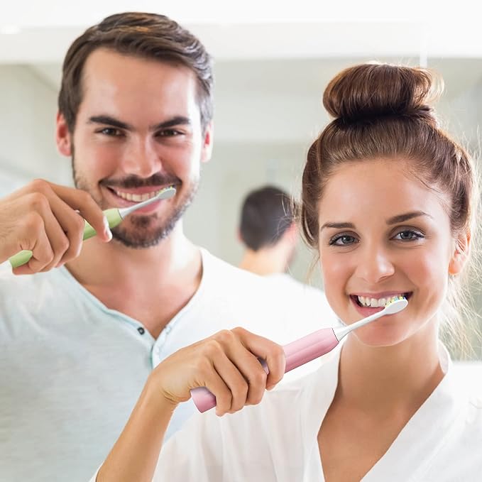 7AM2M Rechargeable Sonic Electric Toothbrush 2 Pack, Soft Toothbrushes for Adults and Kids with 12 Brush Heads, IPX7 One Charge Use for 90 Days, 5 Modes with 2 Minutes Build in Smart Timer