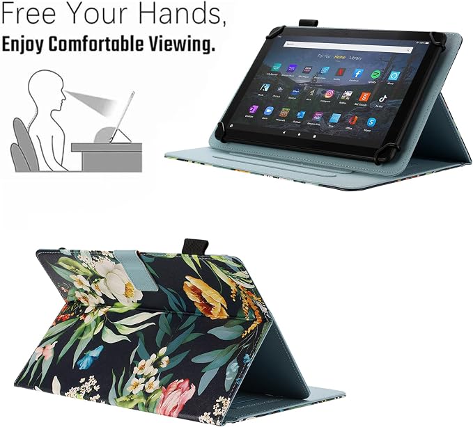 Universal Case for 10 Inch Tablet Multi-Angle Viewing Stand Case for 9.5-10.5 Inch Tablet Premium PU Leather Folding Stand Cover with Pen Holder &amp Multiple Angles Stand - Beach