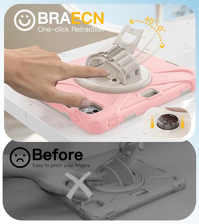 BRAECN Case for iPad Air 11 inch 2026(M4) 2025(M3) 2024(M2)iPad Pro 11 inch(4th/3rd/2nd/1st)&amp Air 10.9(5th/4th) Protective with Pencil Holder Screen Protector 360°Rotating Stand Handle Full Body