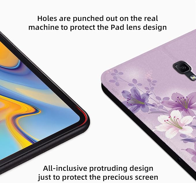 Premium PU Leather Cover for Samsung Galaxy Tab A 10.5 Inch 2018 Model SM-T590/T595/T597 Shockproof Protective Case with Folding Stand and Auto Wake/Sleep Black Flowers