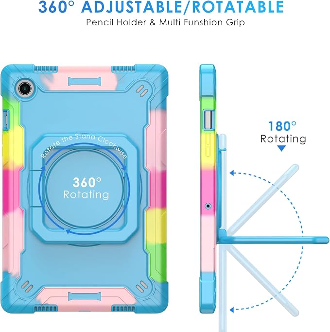 DETUOSI Galaxy Tab A8 Case - Shockproof with 360 Stand &amp Strap Heavy Duty for SM-X200/X205/X207 Black